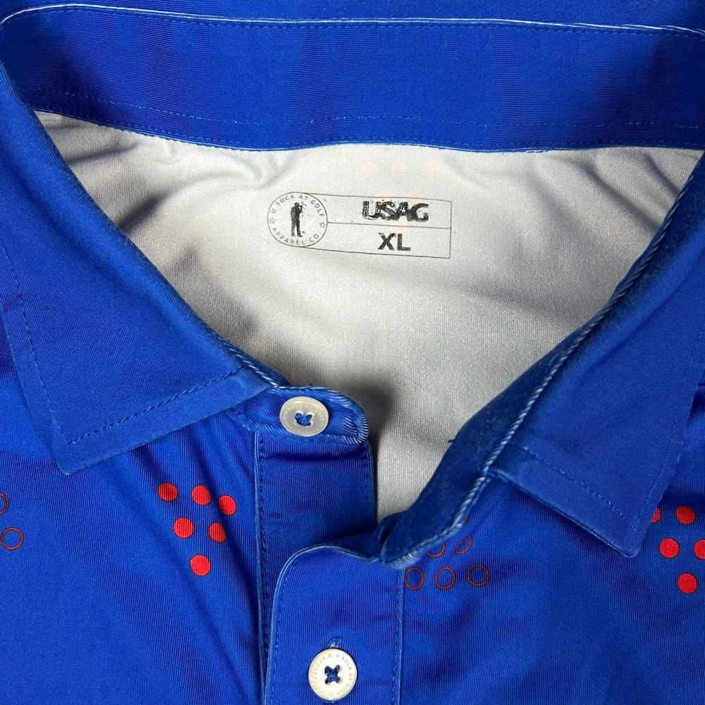 U Suck At Golf Polo Shirt Geometric Print Performance Mens XL Blue - Picture 3 of 8